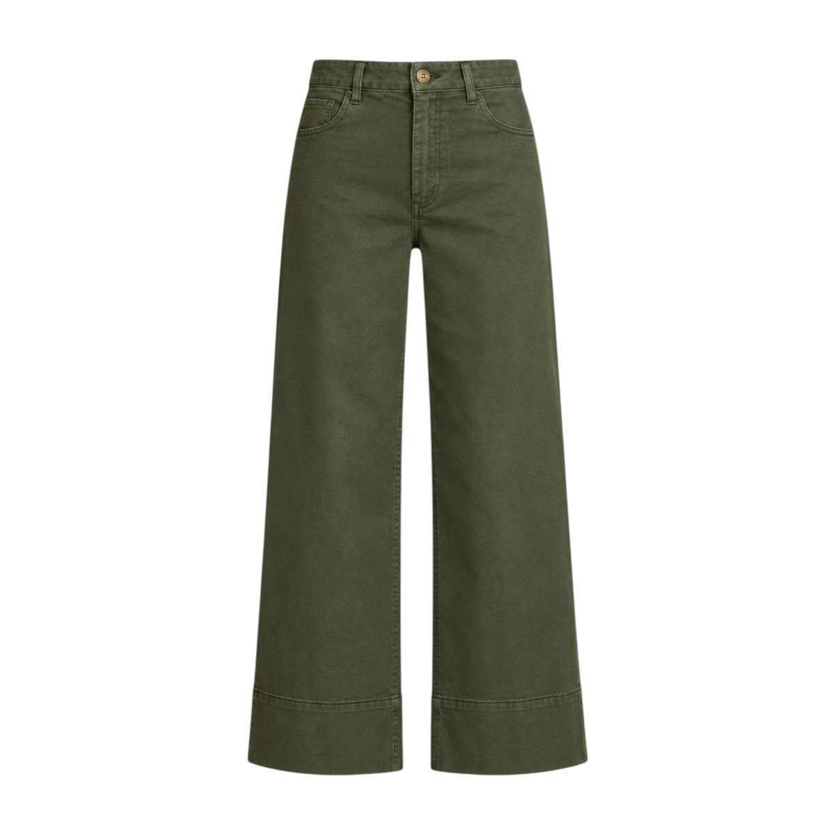 The Tiny Finch Costa high-rise wide-leg cropped cotton denim pants in moss green with contrast topstitching.