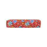 The Tiny Finch Persimmon hair tools bag in a vibrant red floral print, designed for straighteners and curlers.