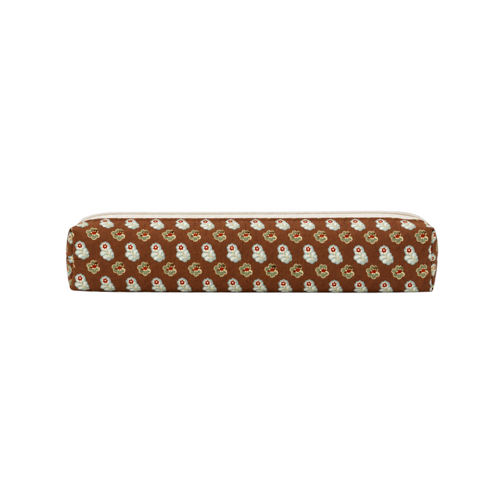 The Tiny Finch Georgia hair tools bag in a brown fabric with a small floral pattern, regular size.