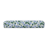 The Tiny Finch Dianthus hair tools bag featuring a blue and green floral print on a cream fabric background.