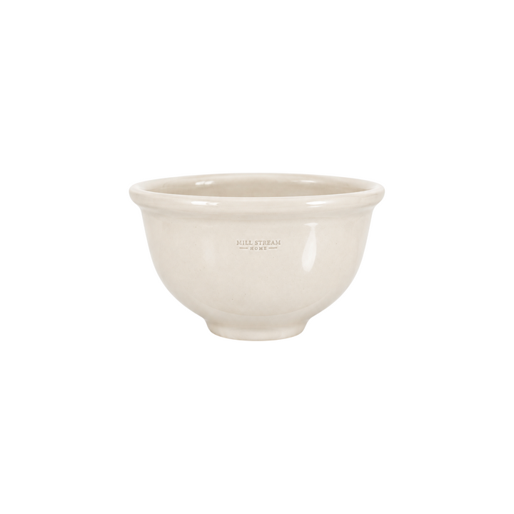 The Tiny Finch small handmade stoneware mixing bowl in a cream glaze with a classic farmhouse design.