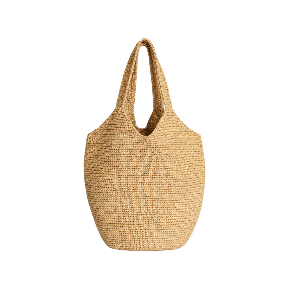 The Tiny Finch Playa tote bag in natural raffia with a flexible unlined design and structured leather base.