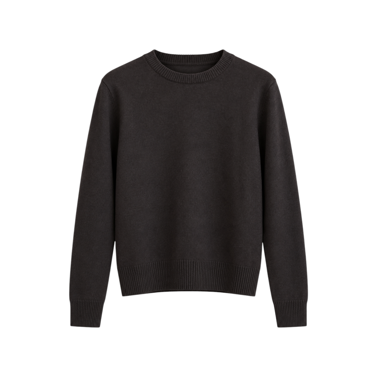 The Tiny Finch Womad Coco crew-neck sweater in dark brown cashmere with a soft knit texture and ribbed trim.