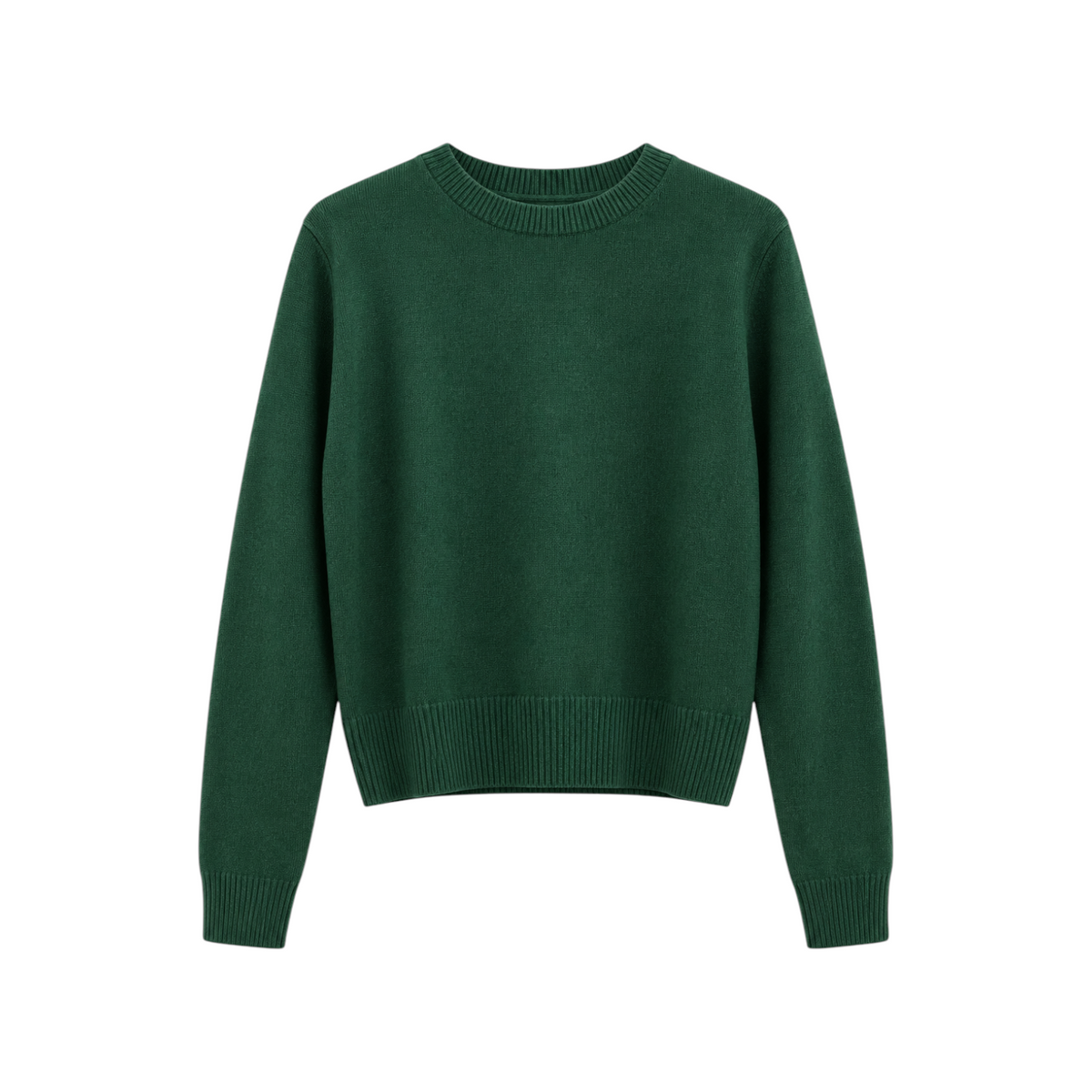 The Tiny Finch Womad crew-neck sweater in dark green pure cashmere with a soft ribbed hem and cuffs.