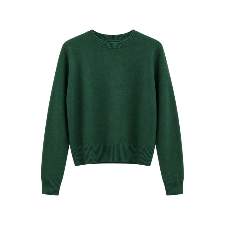 The Tiny Finch Womad crew-neck sweater in dark green pure cashmere with a soft ribbed hem and cuffs.