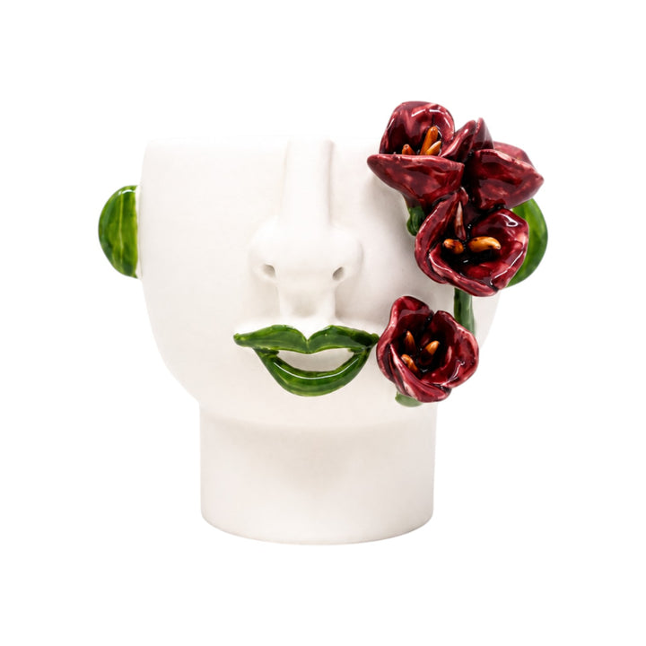 Face Vase Small Red Flowers