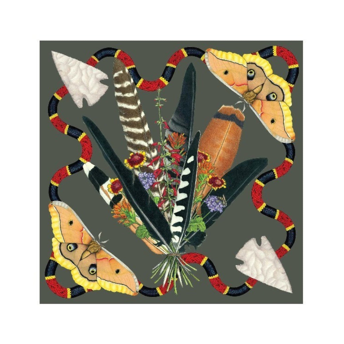 Kerr Chief Pocket Square Feather Bouquet Snapping Turtle