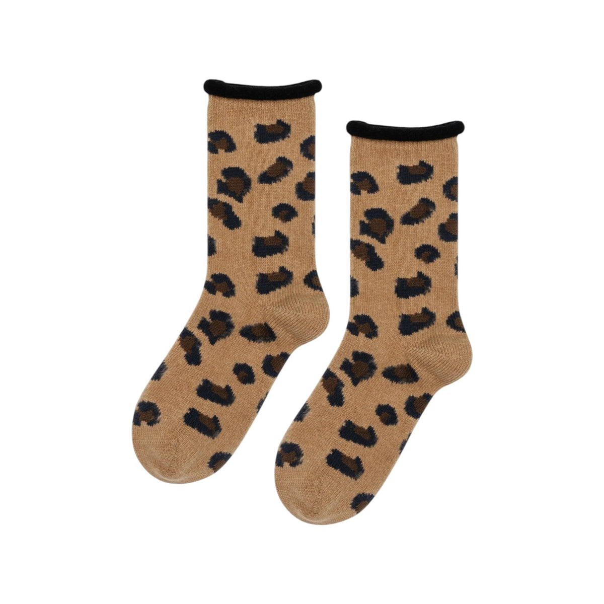 Socks Cheetah Cashmere Crew Camel