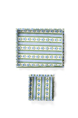 Nesting Scalloped Cottage Garden Blockprint Trays in Blue: Blue / Set of 2 Nesting Trays
