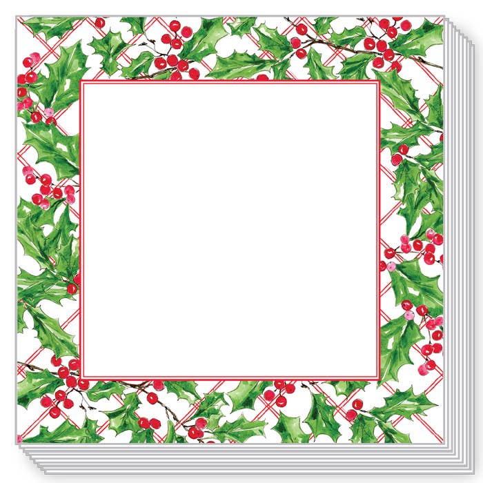 Holly Sprigs on Red Trellis Background Border Block Notepad