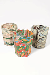 Hand-Marbled Scallop Waste Bin / Storage Bin in Flatiron Feathers