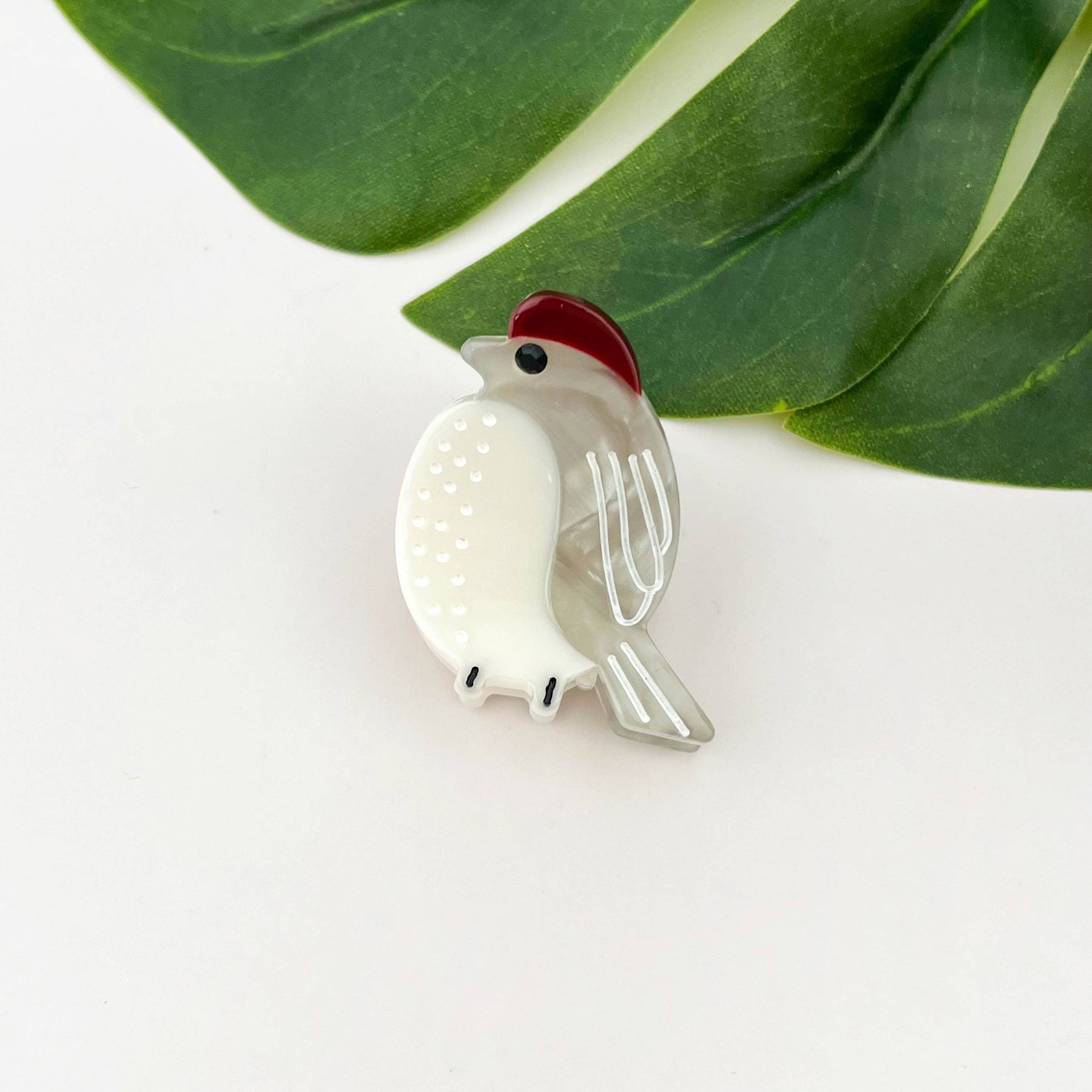Mini Bird Hair Clip White Gray