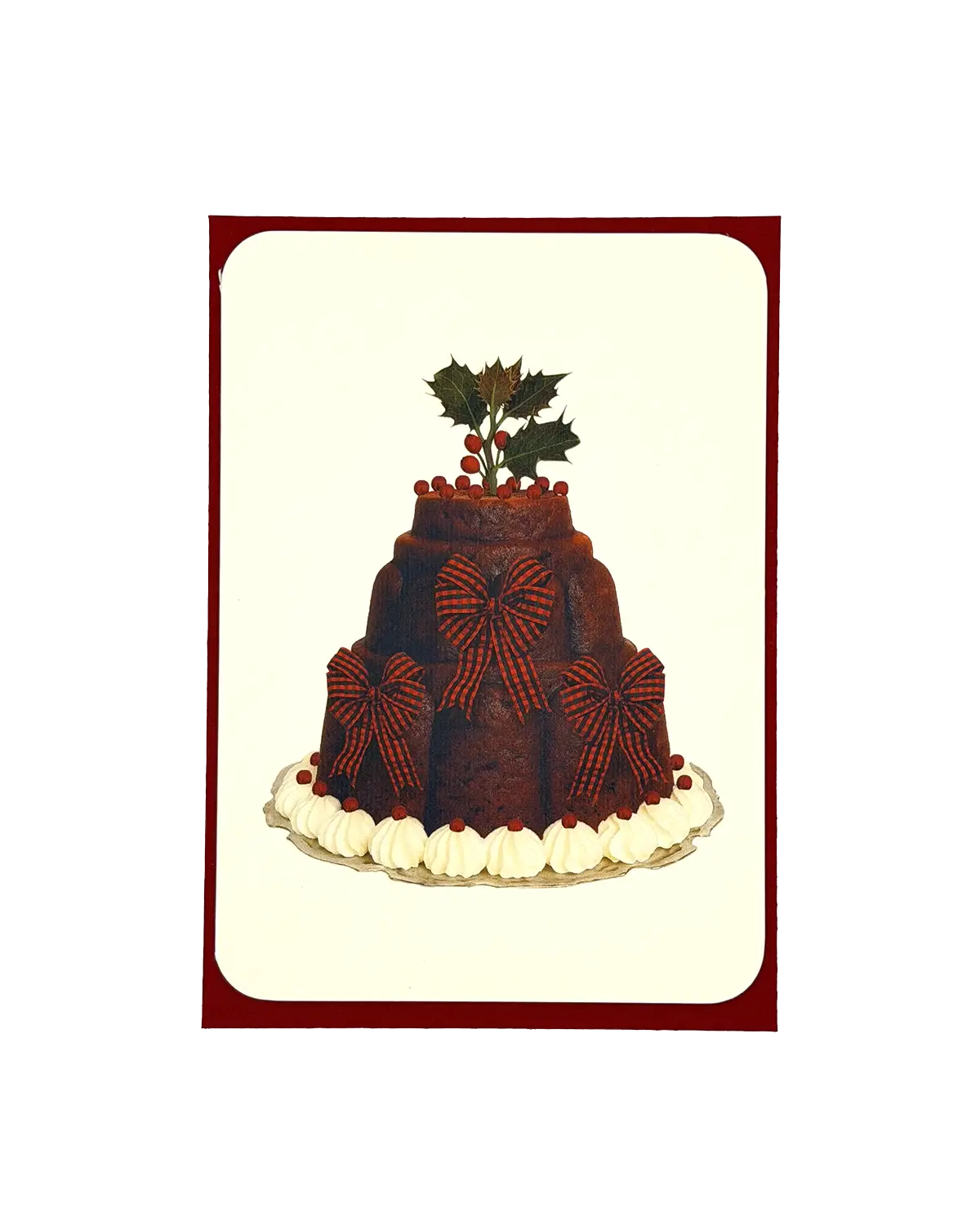 Christmas Plum Pudding Three Bows Greeting Card | Luxury