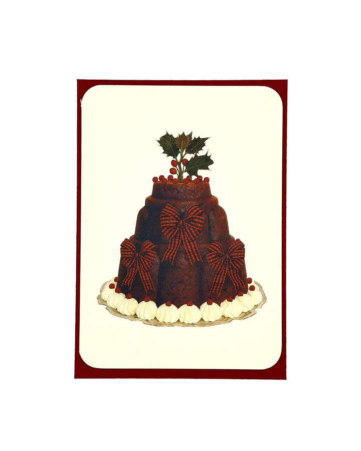 Christmas Plum Pudding Three Bows Greeting Card | Luxury