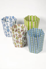 Cottage Garden Blockprint Scallop Waste / Storage Bin | Blue