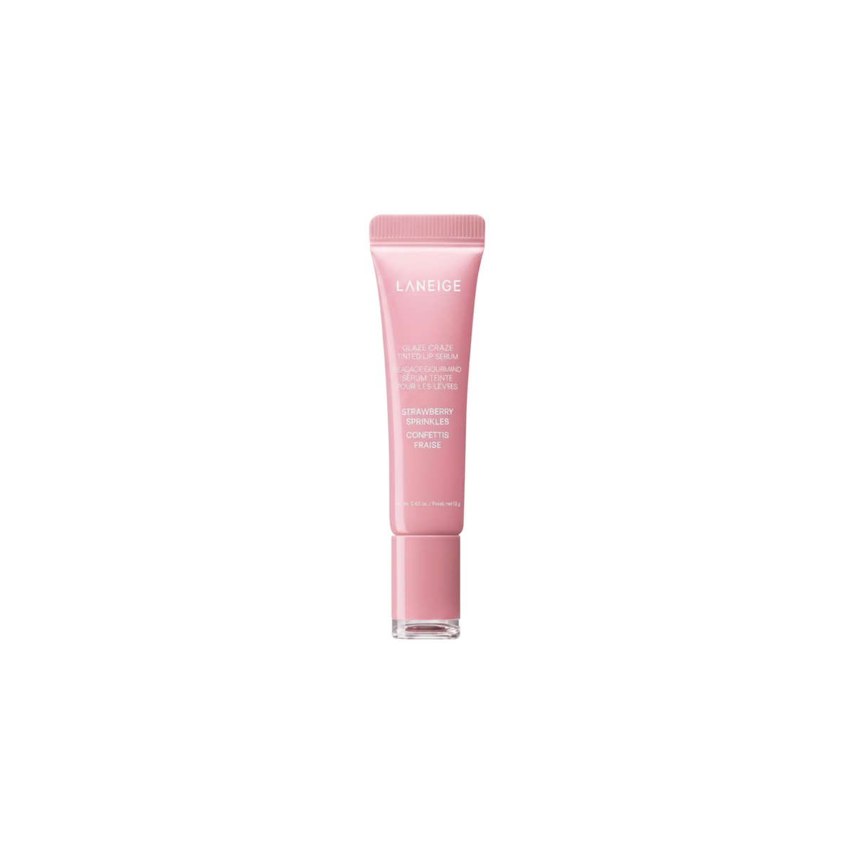 The Tiny Finch Laneige Glaze Craze tinted lip serum in Strawberry Sprinkles, a pink nourishing plumping lip treatment.