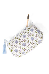 Seashell Block Print Makeup Bag in Blue: Set of 3