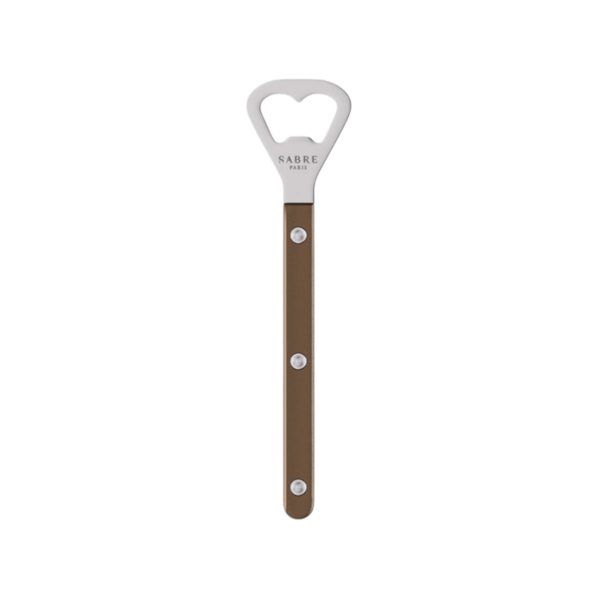 The Tiny Finch Bistro bottle opener in pearly brown with a stainless steel head and nylon handle, made by Sabre.