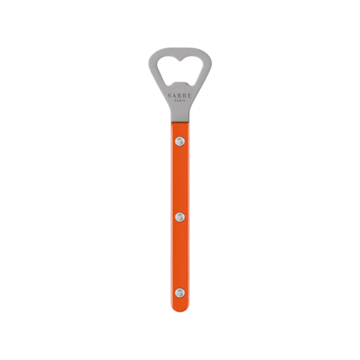 The Tiny Finch Bistro bottle opener in orange with a stainless steel head and durable nylon handle.