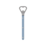 The Tiny Finch Bistro bottle opener in sky blue with a stainless steel head and durable nylon handle.