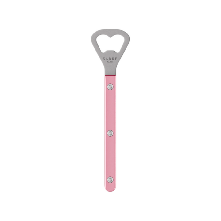 The Tiny Finch Bistro bottle opener in pearly soft pink with a stainless steel head and nylon handle