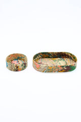 Nesting Hand-Marbled Oval Desk Tray Set in Flatiron Feathers
