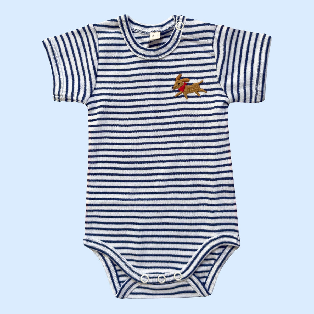 Organic Baby Onesie, Dog Embroidery : 3-6 Months
