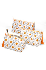 Seashell Blockprint Makeup Bag - Orange: Set of 3