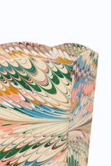 Hand-Marbled Scallop Waste Bin / Storage Bin in Flatiron Feathers