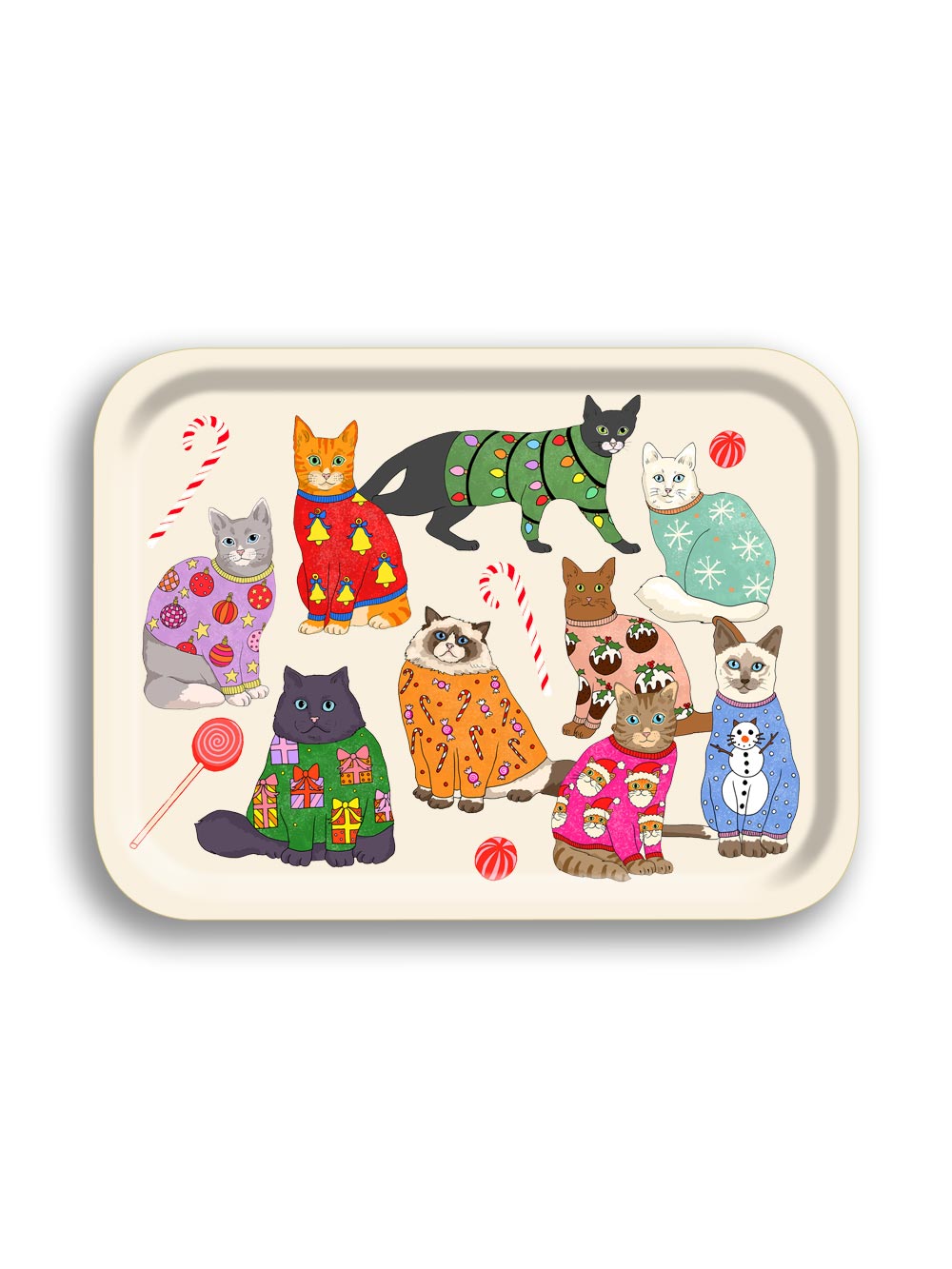 Small Tray Christmas Jumpers Cats