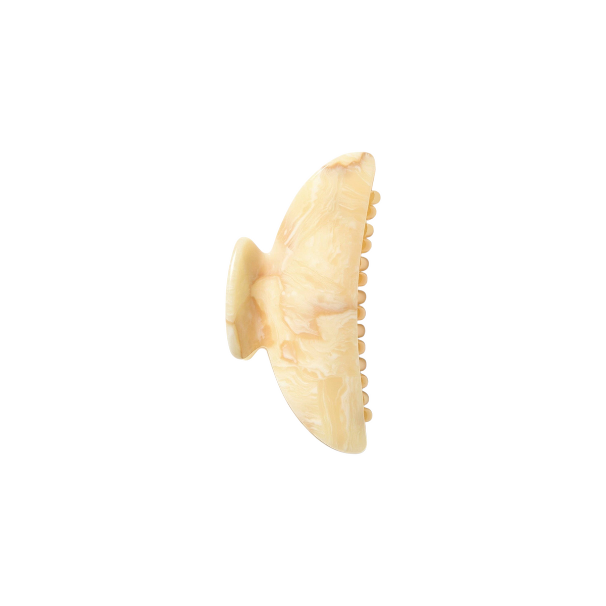 The Tiny Finch midi hair claw clip in a marbled crème Italian acetate with reinforced stainless steel hardware.