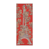 The Tiny Finch 1889 terracotta wool scarf featuring an Eiffel Tower and toile de Jouy floral print design