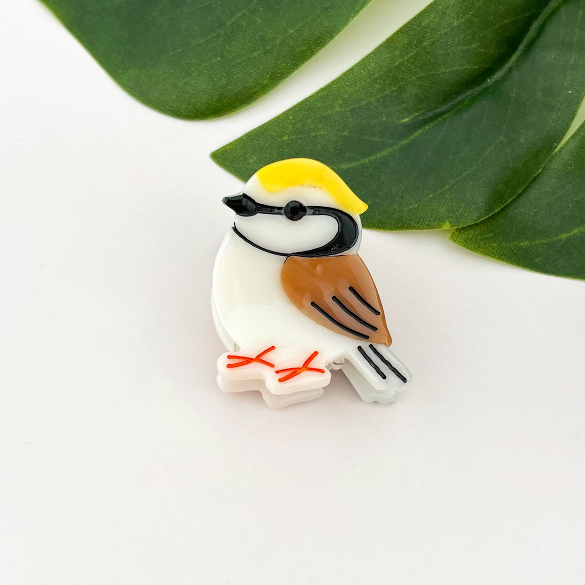 Mini Bird Hair Clip Yellow Brown