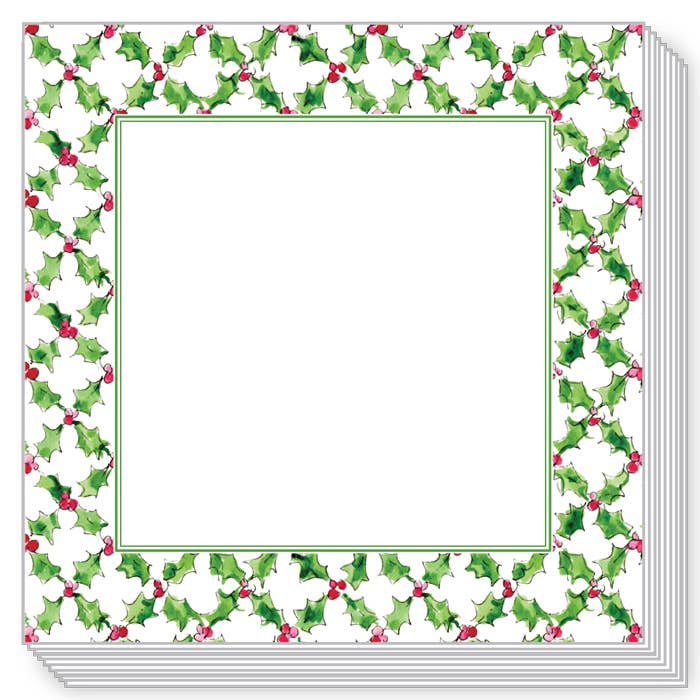 Holly with Berries Gingham Pattern Border Block Notepad