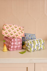 Mona Block Print Makeup Bag in Pink: Set of 3