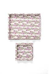 Nesting Scalloped Blockprint Trays in Purple Forget-Me-Not: Set of 2 Nesting Trays