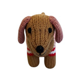 Knitted Dog Rattle Toy Red