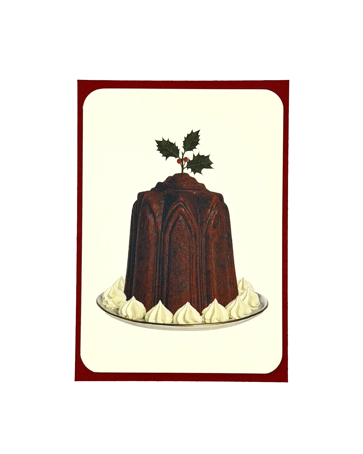 Christmas Plum Pudding Holly Greeting Card | Luxury