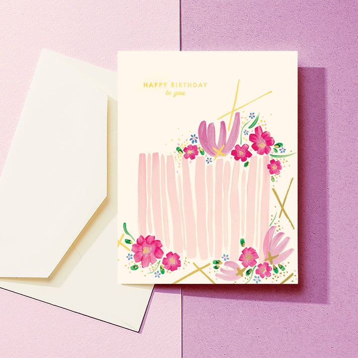 Painterly Birthday Cake | Gold Foil Birthday Card