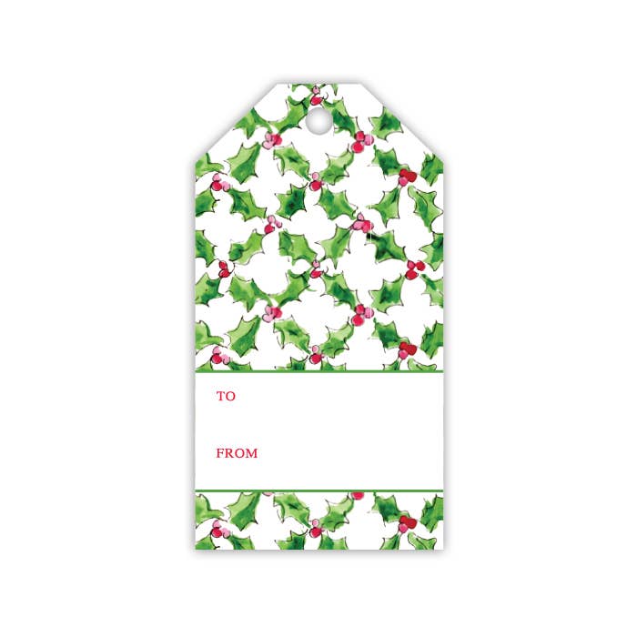 Holly with Berries Gingham Pattern Gift Tag