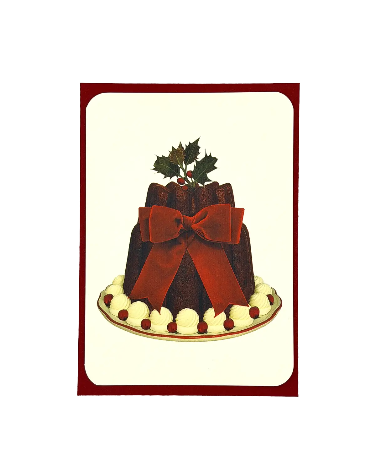 Christmas Plum Pudding Red Velvet Bow Greeting Card | Luxury