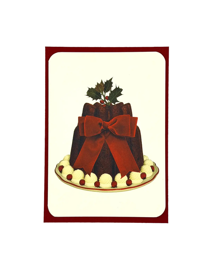 Christmas Plum Pudding Red Velvet Bow Greeting Card | Luxury