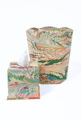 Hand-Marbled Scallop Waste Bin / Storage Bin in Flatiron Feathers
