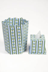 Cottage Garden Blockprint Scallop Waste / Storage Bin | Blue