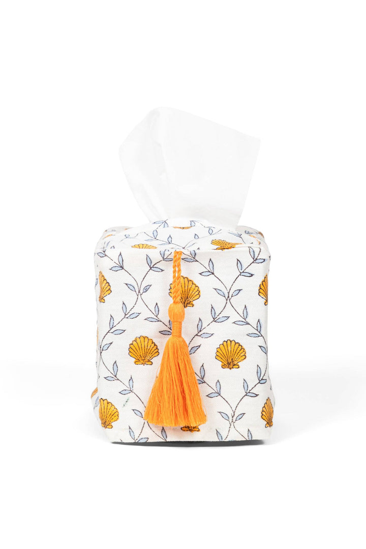 Seashell Blockprint Tissue Box Cover: Seashell Orange
