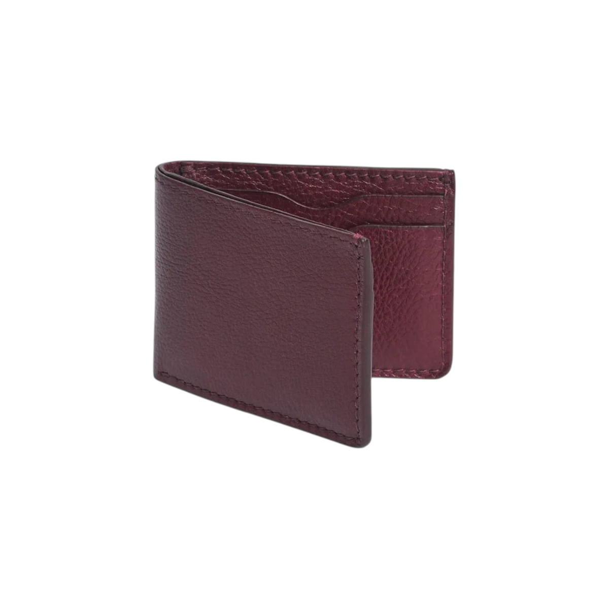 The Tiny Finch Jackson bi-fold wallet in sumac red milled leather with heat-creased edges and card pockets.