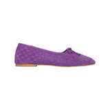The Tiny Finch Jada woven purple suede ballet flat with a small bow detail on a white background