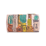 The Tiny Finch medium pouch in grapefruit pink recycled polyester featuring a colourful cactus and pillar print.