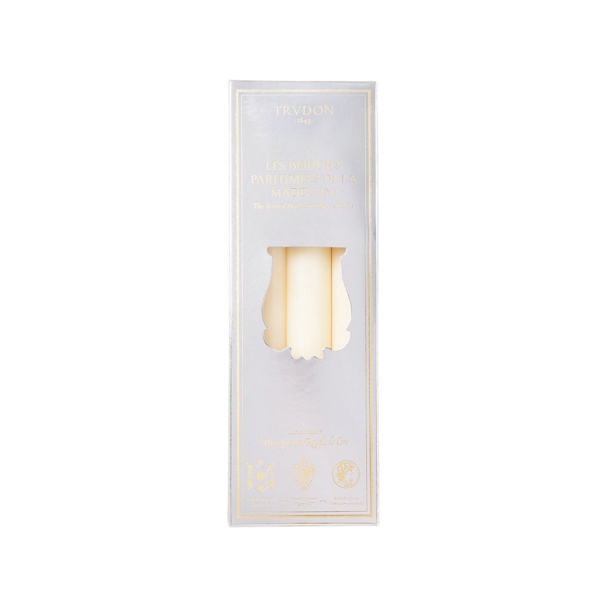 The Tiny Finch Trudon La Nuit des Glaces fir scented taper candles in a silver box, set of 6.