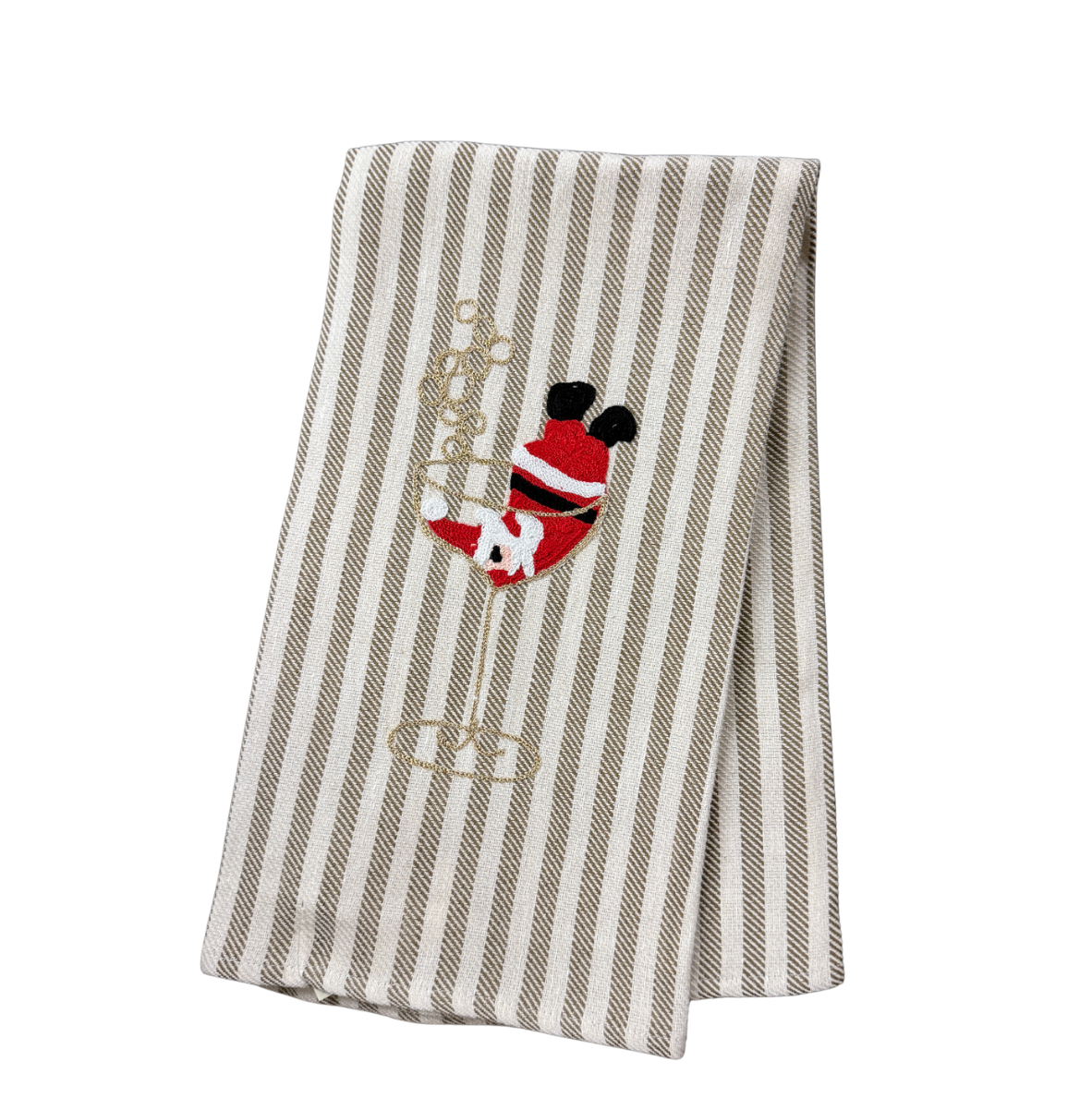 Embroidered Kitchen Towel Santa Glass